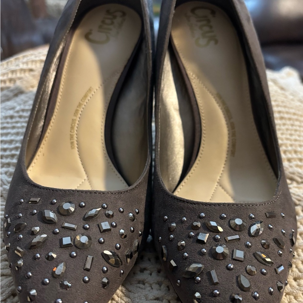 Circus Sam Edelman SZ 10 Haines Gray Microsuede Studded Stiletto High Heels NWOT